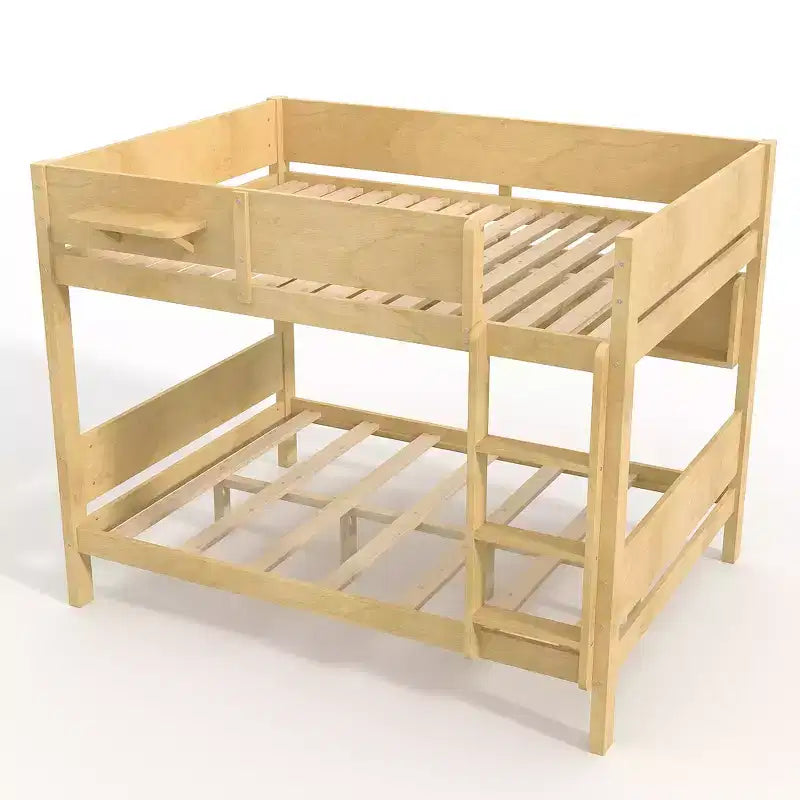ModernLuxe Queen Size Solid Wood Bunk Bed with Storage Shelves & Built-In Tray, Convertible Bed Frame for Family/Vacation Home