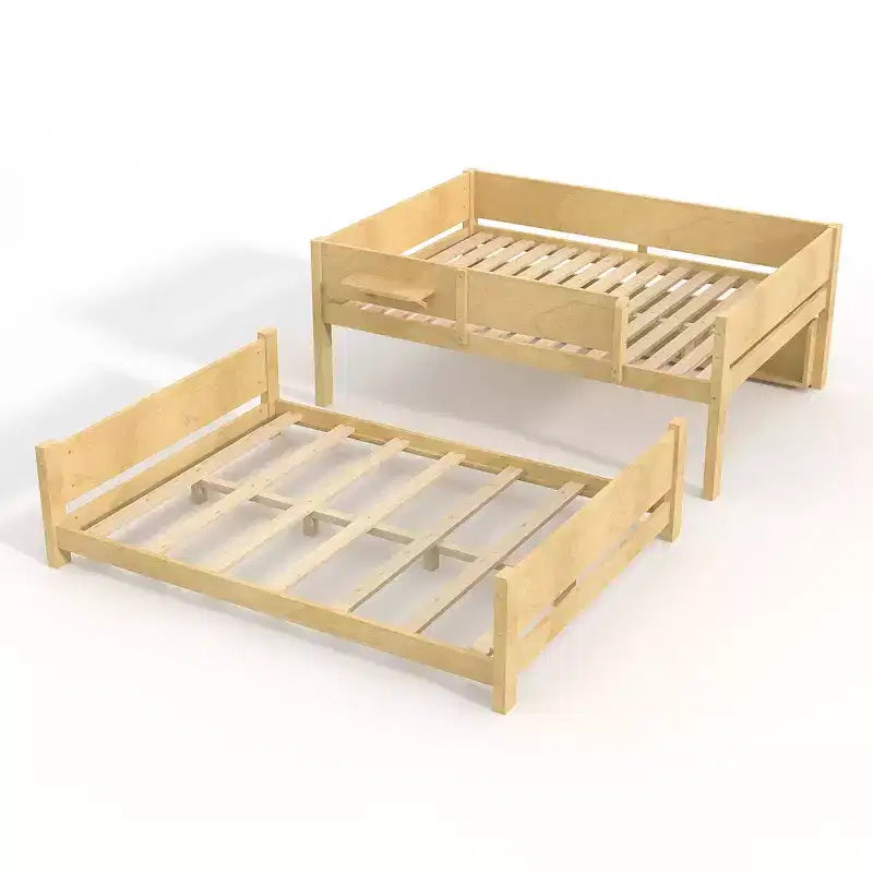 ModernLuxe Queen Size Solid Wood Bunk Bed with Storage Shelves & Built-In Tray, Convertible Bed Frame for Family/Vacation Home