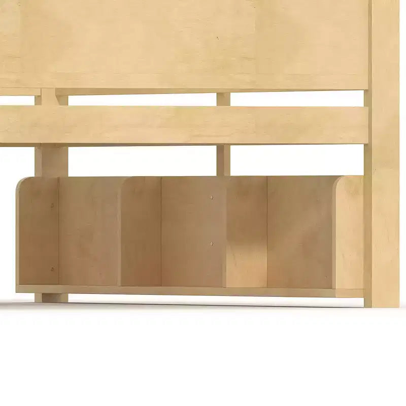ModernLuxe Queen Size Solid Wood Bunk Bed with Storage Shelves & Built-In Tray, Convertible Bed Frame for Family/Vacation Home