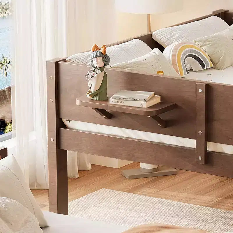 ModernLuxe Queen Size Solid Wood Bunk Bed with Storage Shelves & Built-In Tray, Convertible Bed Frame for Family/Vacation Home