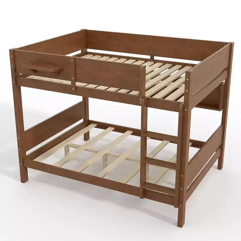 ModernLuxe Queen Size Solid Wood Bunk Bed with Storage Shelves & Built-In Tray, Convertible Bed Frame for Family/Vacation Home