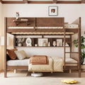 ModernLuxe Queen Size Solid Wood Bunk Bed with Storage Shelves & Built-In Tray, Convertible Bed Frame for Family/Vacation Home