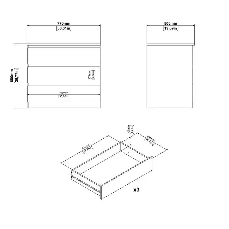 Tvilum, Scottsdale 3 Drawer Chest, Black Woodgrain
