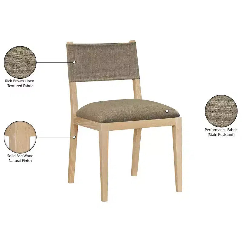 Meridian Furniture Avon Brown Linen Textured Fabric Dining Side Chair, Set of 2