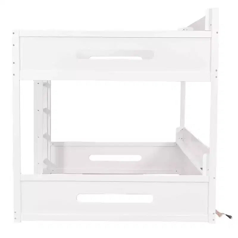 Queen over Queen Bunk Bed with Storage Shelves and USB Ports, Wooden Queen Size Loft Bed with Charging Station