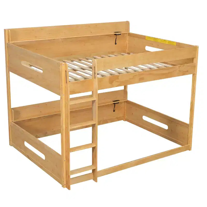 Queen over Queen Bunk Bed with Storage Shelves and USB Ports, Wooden Queen Size Loft Bed with Charging Station