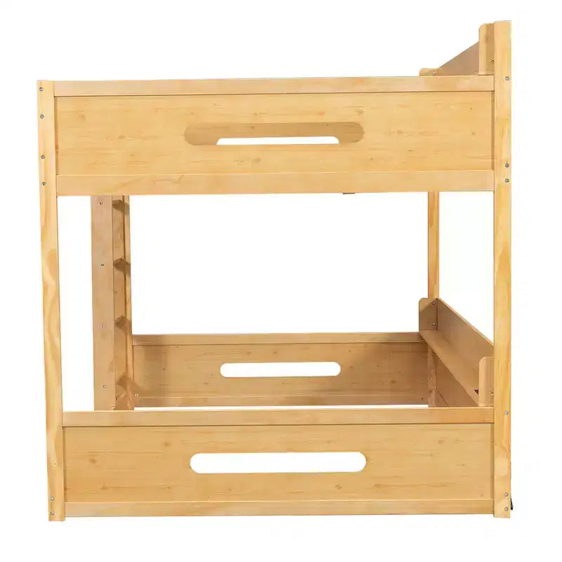 Queen over Queen Bunk Bed with Storage Shelves and USB Ports, Wooden Queen Size Loft Bed with Charging Station