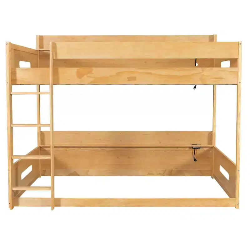 Queen over Queen Bunk Bed with Storage Shelves and USB Ports, Wooden Queen Size Loft Bed with Charging Station