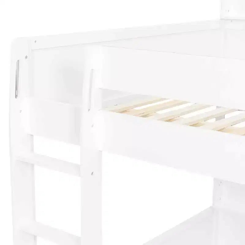 Queen over Queen Bunk Bed with Storage Shelves and USB Ports, Wooden Queen Size Loft Bed with Charging Station