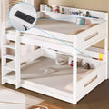 Queen over Queen Bunk Bed with Storage Shelves and USB Ports, Wooden Queen Size Loft Bed with Charging Station