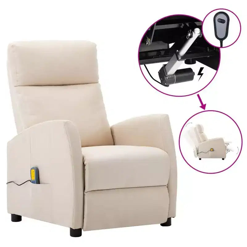 vidaXL Electric Massage Recliner Cream