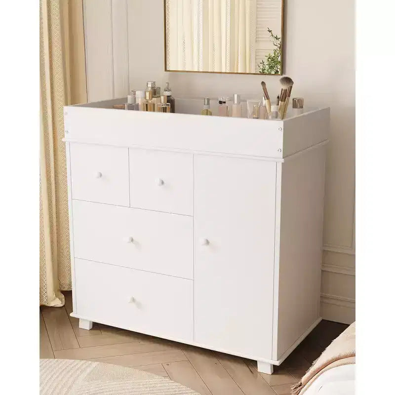Modern Wood Baby Changing Table Dresser with 3 Drawers and Cabinet, Diaper Changing Station and Nursery Furniture for Kids Room and Bedroom