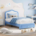 Upholstered Twin Platform Bed with LED Lights & Storage Drawer Soft Velvet Fabric Headboard Included Sturdy Structure No Box Spring Needed