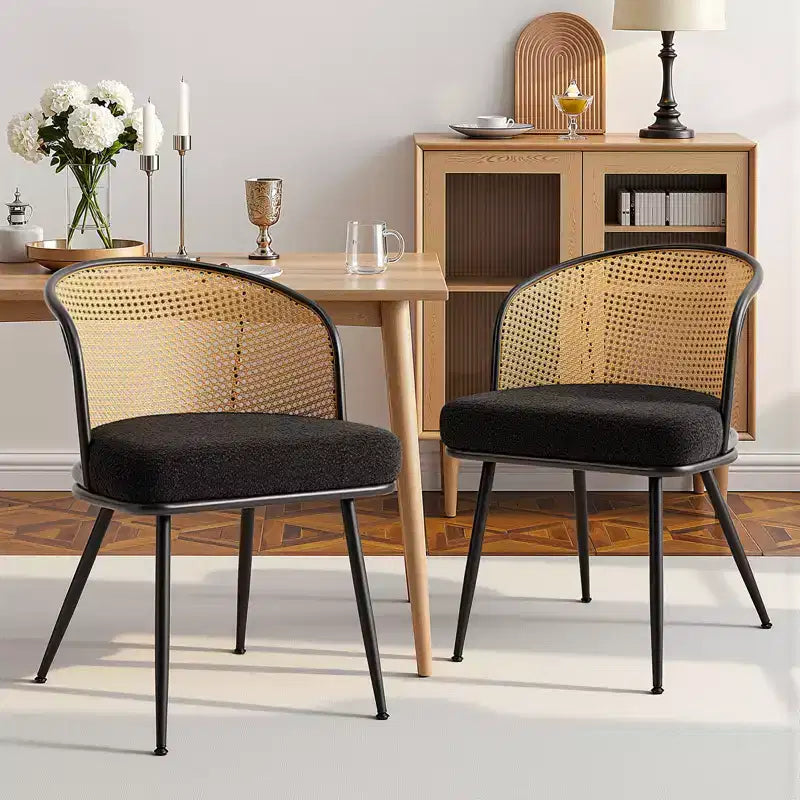 Bekrvio Dining Chair Set of 2/4,Modern Upholstered Kitchen Chairs with Padded Seat Breathable Rattan Back & Metal Legs, Farmhous Dining Room Chairs