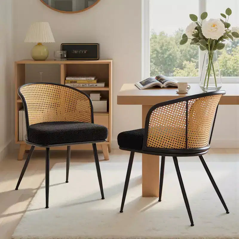 Bekrvio Dining Chair Set of 2/4,Modern Upholstered Kitchen Chairs with Padded Seat Breathable Rattan Back & Metal Legs, Farmhous Dining Room Chairs