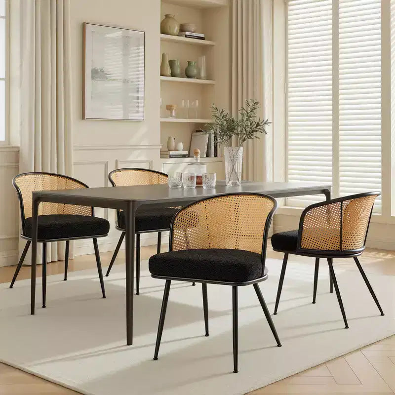 Bekrvio Dining Chair Set of 2/4,Modern Upholstered Kitchen Chairs with Padded Seat Breathable Rattan Back & Metal Legs, Farmhous Dining Room Chairs