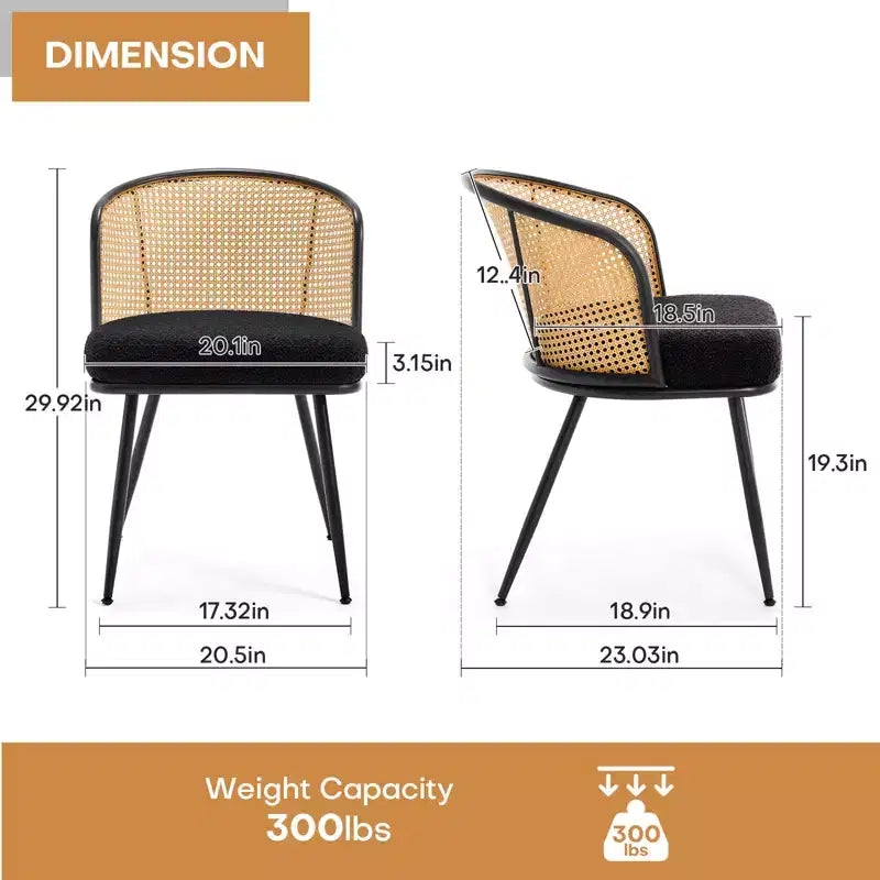 Bekrvio Dining Chair Set of 2/4,Modern Upholstered Kitchen Chairs with Padded Seat Breathable Rattan Back & Metal Legs, Farmhous Dining Room Chairs