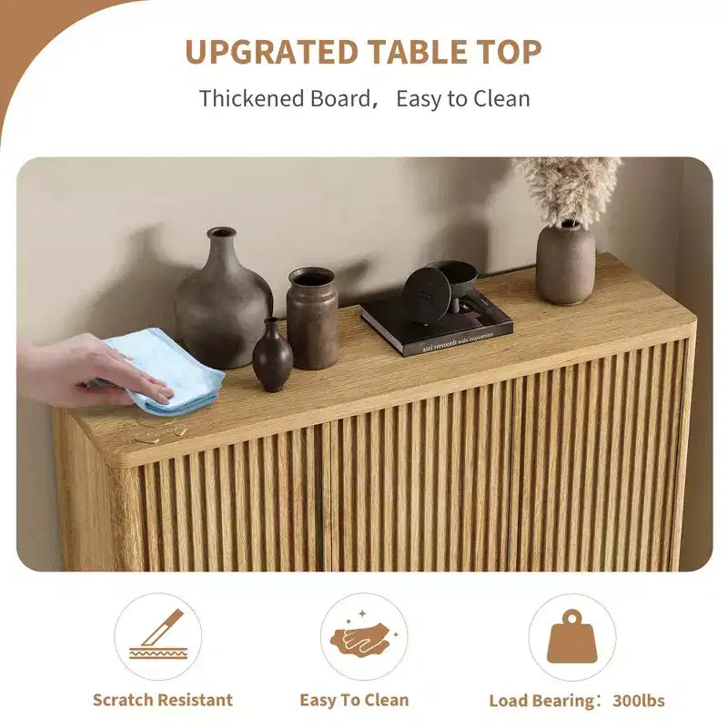 46 Modern Wooden Shoe Storage Cabinet w/ Fluted Doors & Adjustable Shelves, Large Freestanding Entryway Organizer Rack Holds 30-35 Pairs