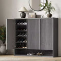 46 Modern Wooden Shoe Storage Cabinet w/ Fluted Doors & Adjustable Shelves, Large Freestanding Entryway Organizer Rack Holds 30-35 Pairs