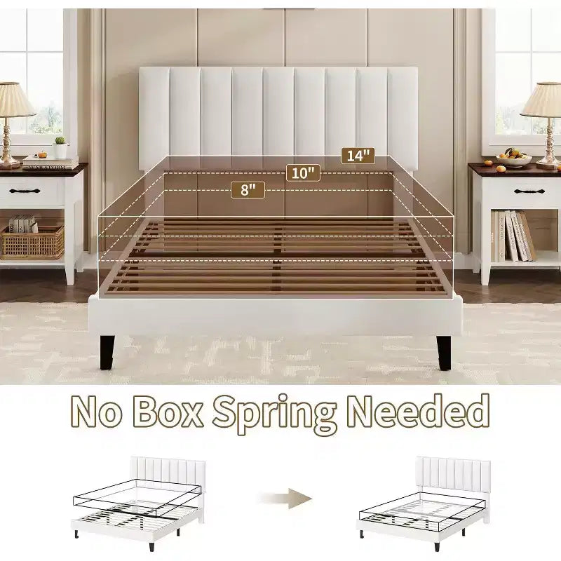 GustoWave Velvet Upholstered Platform Bed Frame with Adjustable Tufted Headboard, No Box Spring Needed
