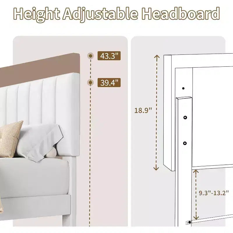 GustoWave Velvet Upholstered Platform Bed Frame with Adjustable Tufted Headboard, No Box Spring Needed