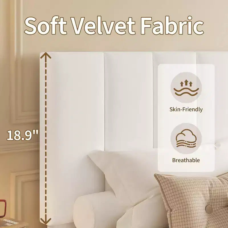 GustoWave Velvet Upholstered Platform Bed Frame with Adjustable Tufted Headboard, No Box Spring Needed