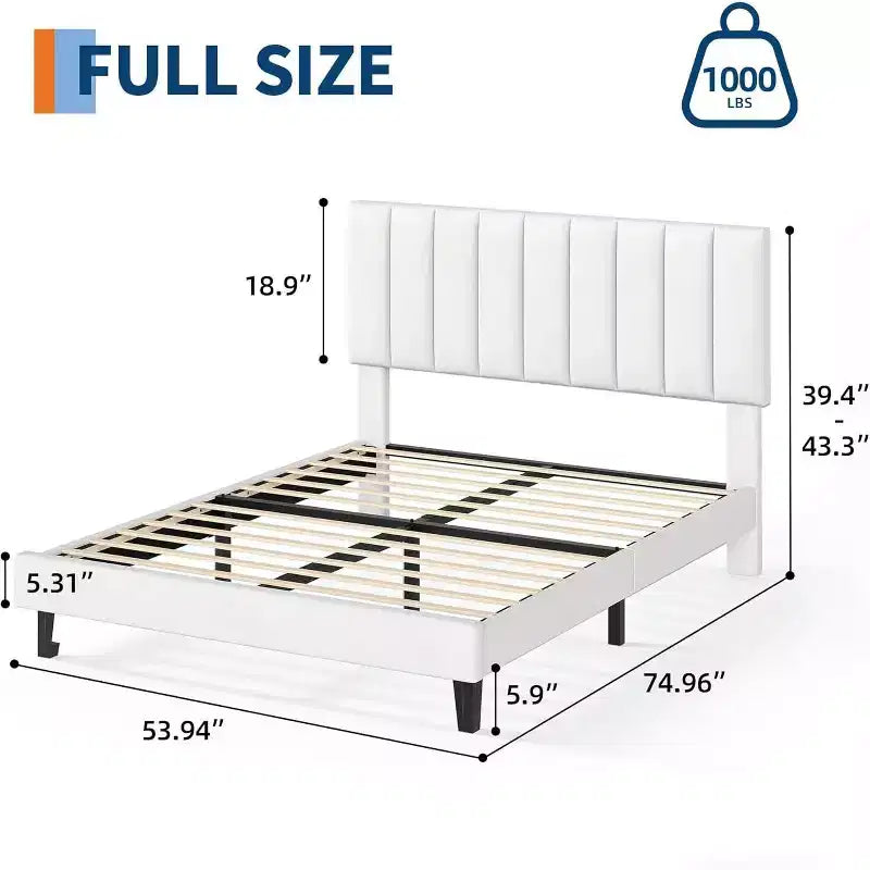 GustoWave Velvet Upholstered Platform Bed Frame with Adjustable Tufted Headboard, No Box Spring Needed