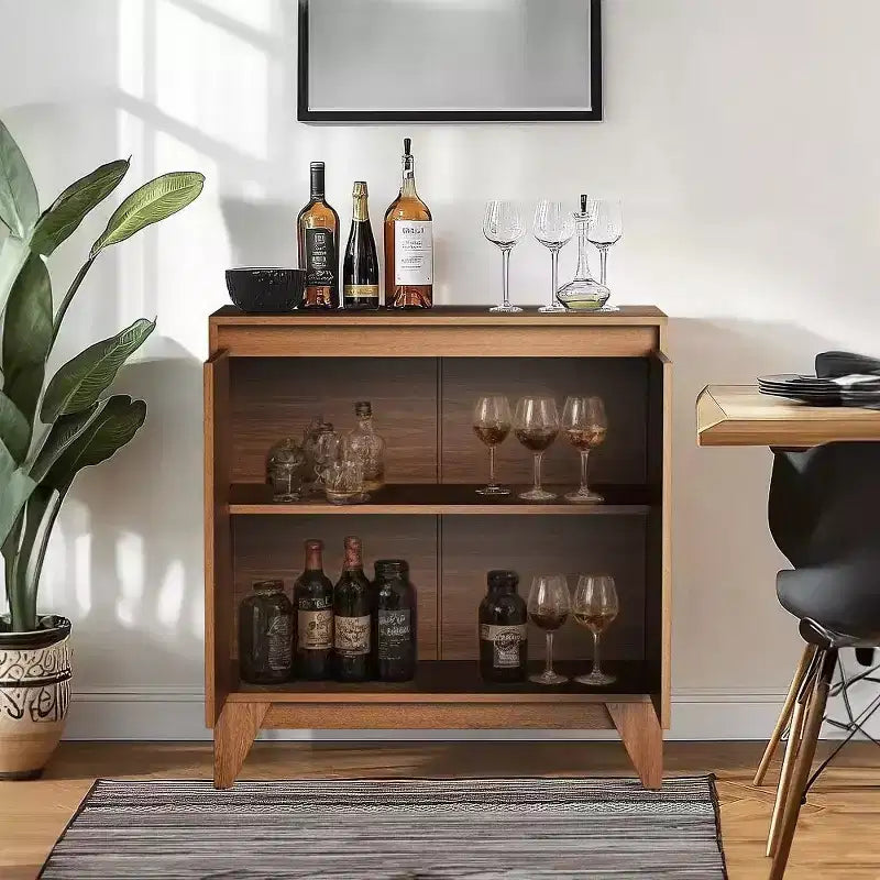 KOLIGEY 32 Tall 2 - Door Accent Brown Cabinet With Adjustable Shelf