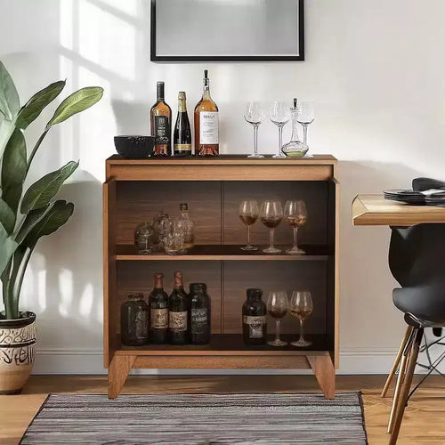 KOLIGEY 32 Tall 2 - Door Accent Brown Cabinet With Adjustable Shelf