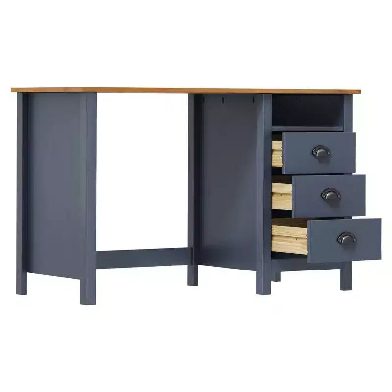 vidaXL Desk Grey and honey brown Solid pine wood 47.2 x 19.7 x 29.1 in
