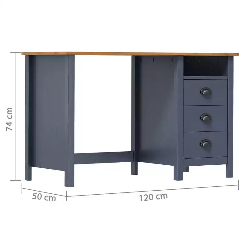 vidaXL Desk Grey and honey brown Solid pine wood 47.2 x 19.7 x 29.1 in