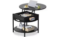DEXYLLO Round Lift Top Coffee Table with Storage Shelf and Hidden Compartment, Farmhouse Small Coffee Table with 2 Tier for