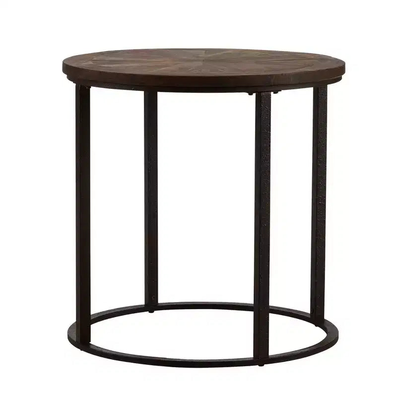HomeRoots 24 Natural Wood Solid Wood And Iron Round End Table
