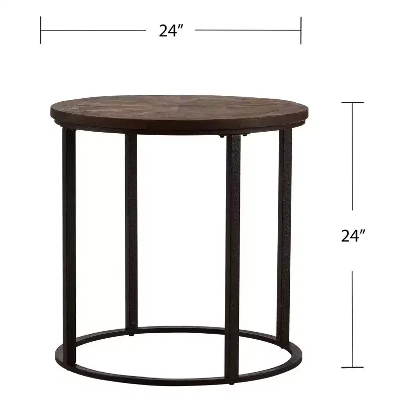 HomeRoots 24 Natural Wood Solid Wood And Iron Round End Table