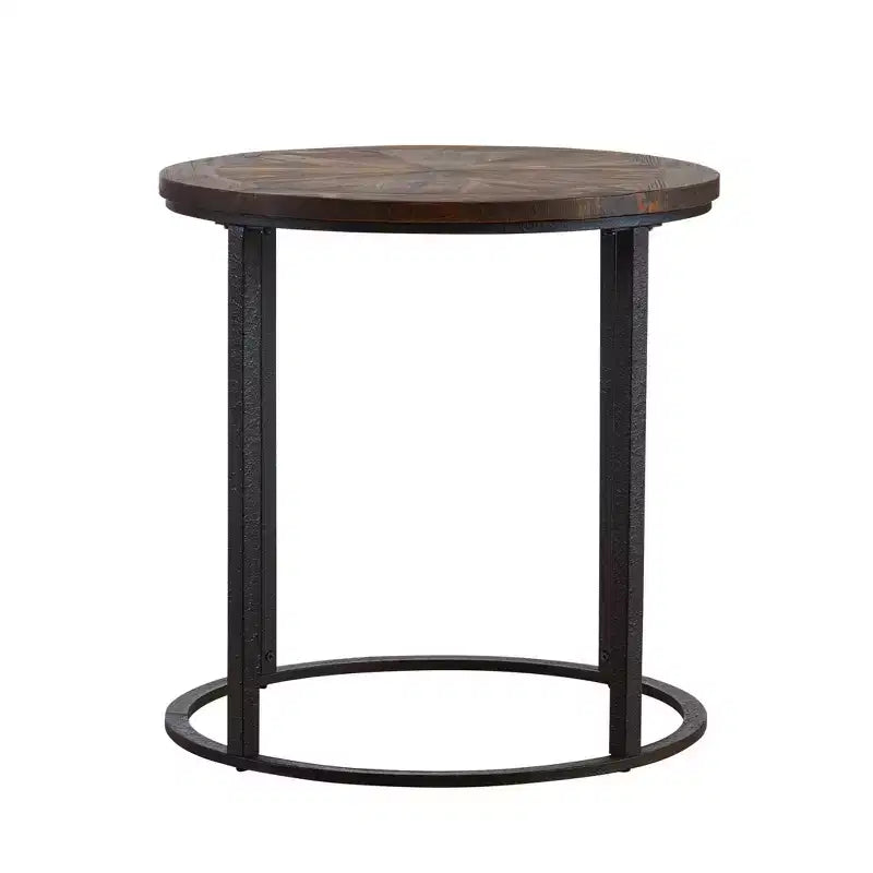 HomeRoots 24 Natural Wood Solid Wood And Iron Round End Table
