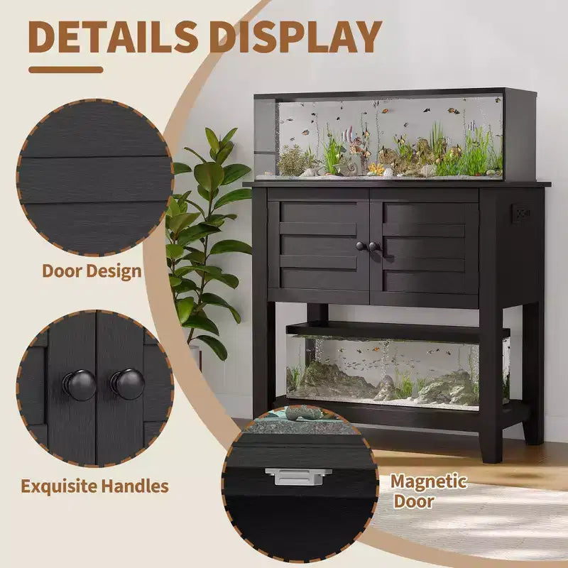 20-29 Gallon Aquarium Stand with Doors & Open Storage for Reptile Turtle Tank