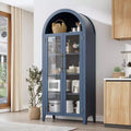 Arched Bookcase with Glass Doors,5-Tier Display Shelf with Adjustable Shelf,Versatile Storage Cupboard for Kitchen, Dining Room,Living Room