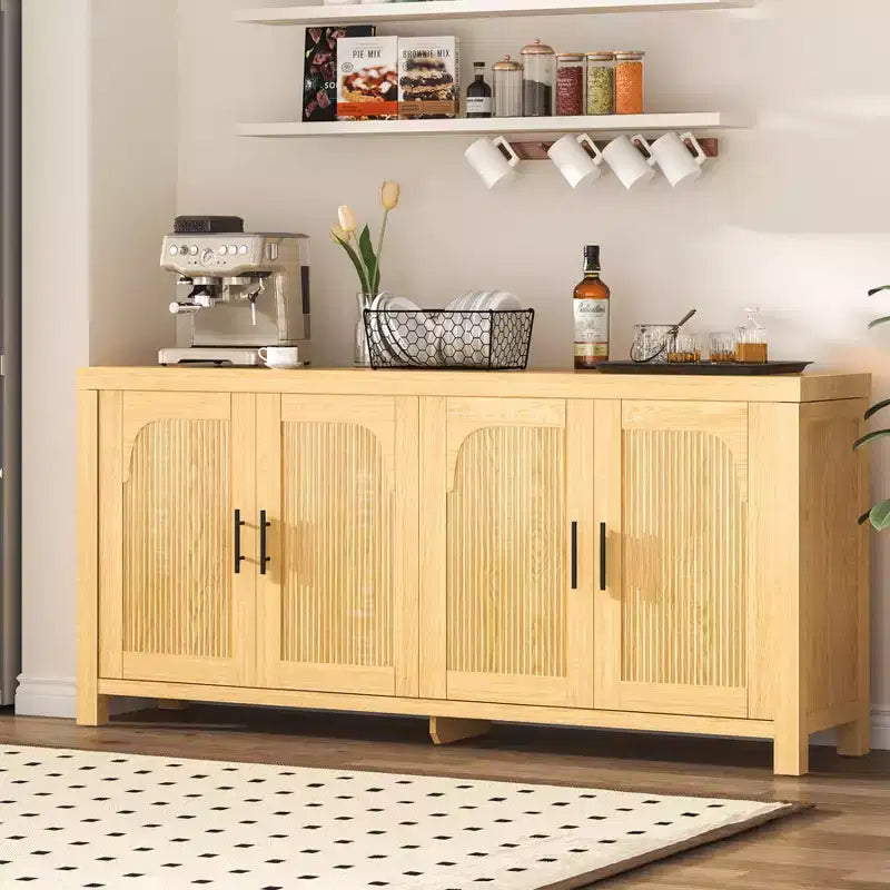 LinTimes Modern Farmhouse Sideboard Buffet Cabinet 71 Credenza with Fluted Doors, Adjustable Shelves, Cable Management Storage for Kitchen