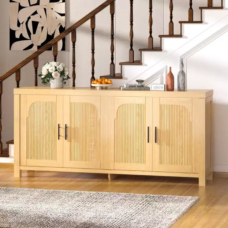LinTimes Modern Farmhouse Sideboard Buffet Cabinet 71 Credenza with Fluted Doors, Adjustable Shelves, Cable Management Storage for Kitchen