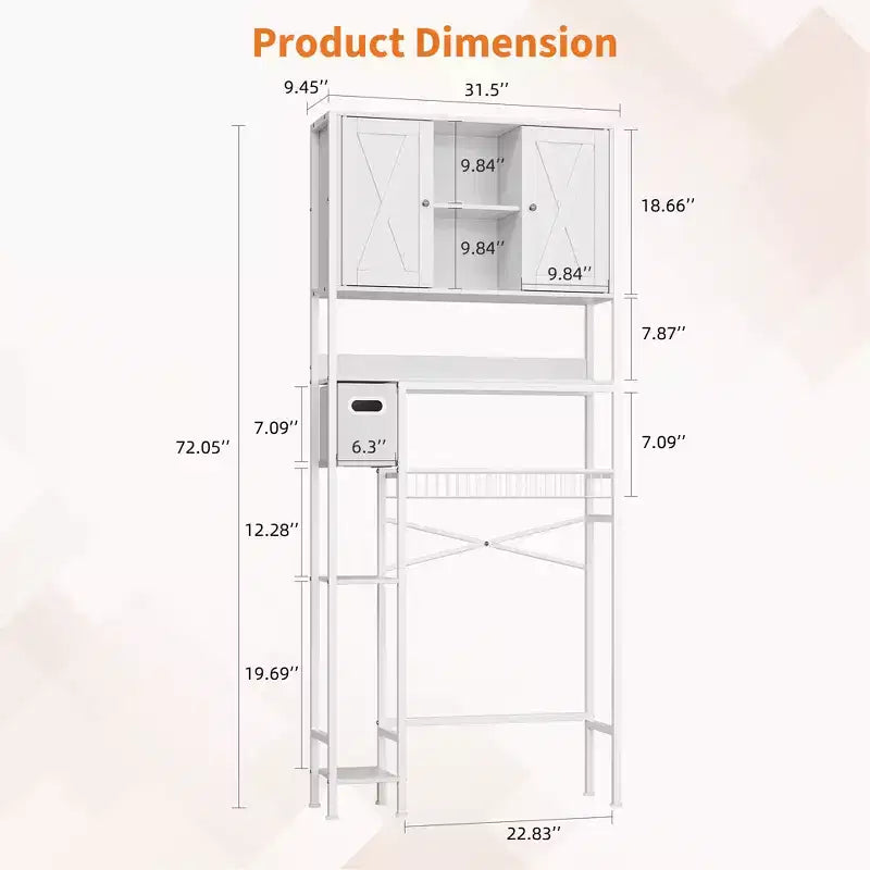 Over The Toilet Storage Cabinet with 2 Doors, Water-Resistant Freestanding Bathroom Organizer Shelf, Space-Saver Rack with Toilet Paper Holder