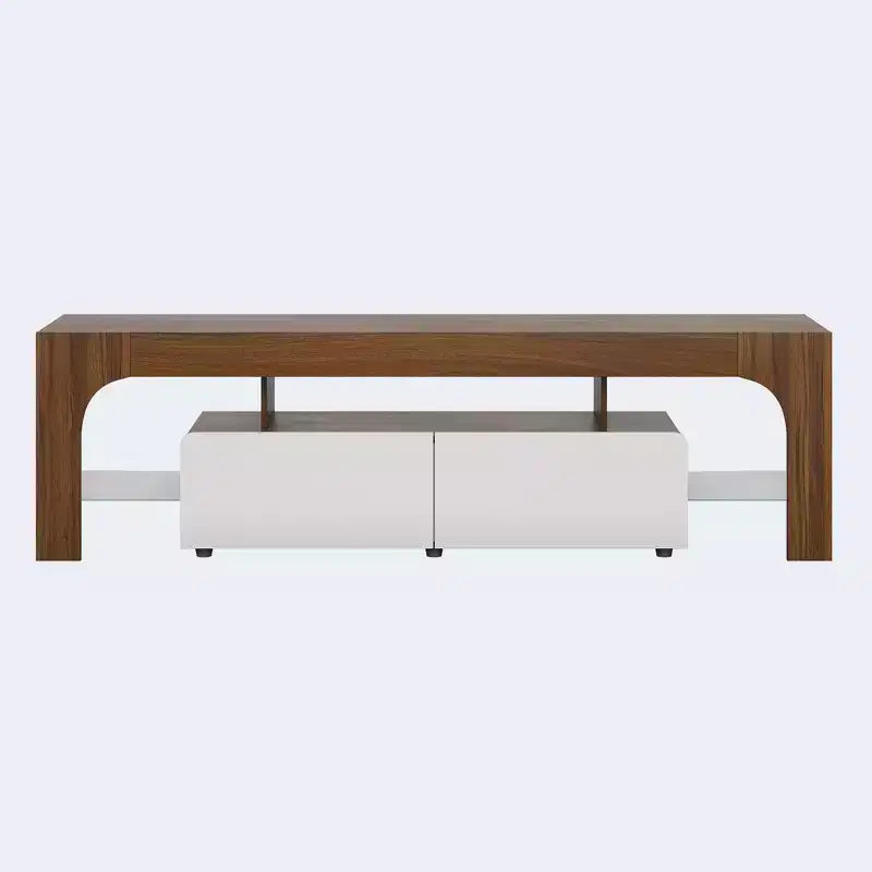 Modern Farmhouse LED TV Stand for TVs up to 70 Inch Entertainment Center with 2 Drawers, Adjustable Shelves, Wooden Media Console Cabinet