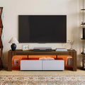 Modern Farmhouse LED TV Stand for TVs up to 70 Inch Entertainment Center with 2 Drawers, Adjustable Shelves, Wooden Media Console Cabinet