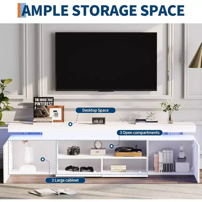 Modern Multi-Functional TV Stand and Bookcase - Open Storage Shelves - Entertainment Center for Living Room and Game Room