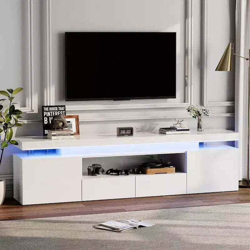 Modern Multi-Functional TV Stand and Bookcase - Open Storage Shelves - Entertainment Center for Living Room and Game Room