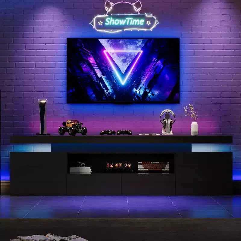 Modern Multi-Functional TV Stand and Bookcase - Open Storage Shelves - Entertainment Center for Living Room and Game Room