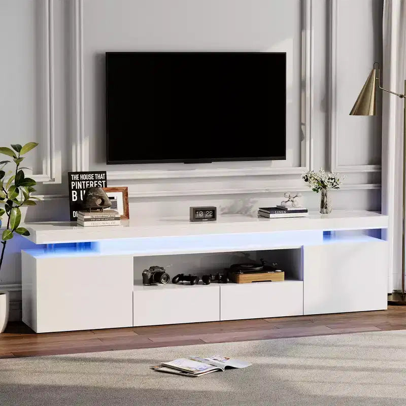 Modern Multi-Functional TV Stand and Bookcase - Open Storage Shelves - Entertainment Center for Living Room and Game Room