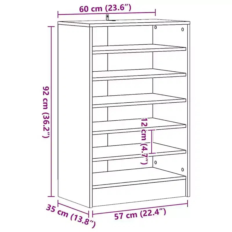 vidaXL Shoe Cabinet White Engineered Wood 23.6 x 13.8 x 36.2 in
