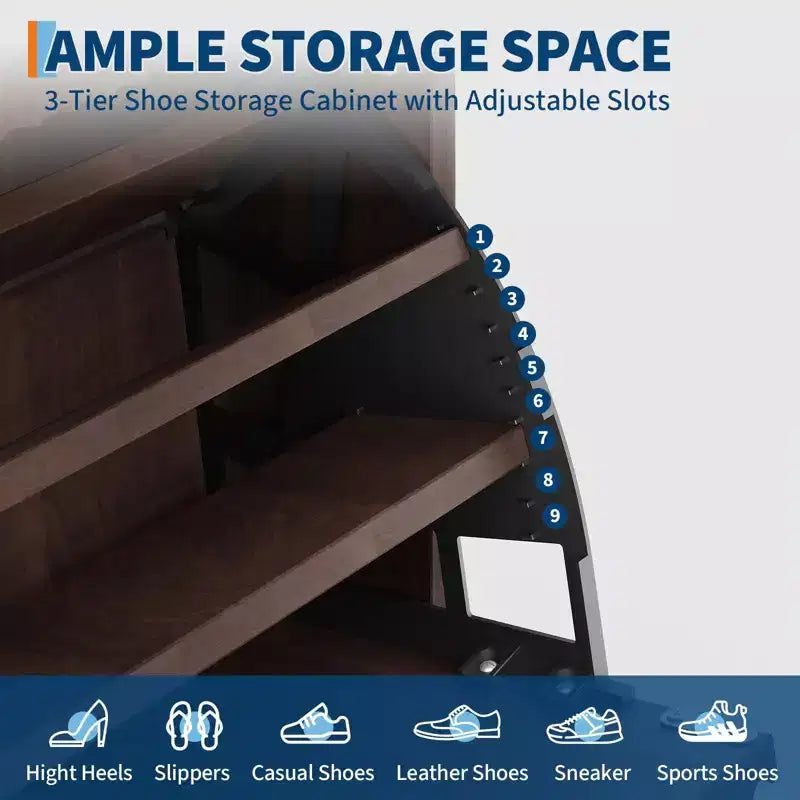 Modern Fluted Shoe Cabinet for Entryway, 48 Tall Narrow Wooden Shoe Rack Organizer with 2 Flip Drawers & Adjustable Shelves for Apartment Living Roo