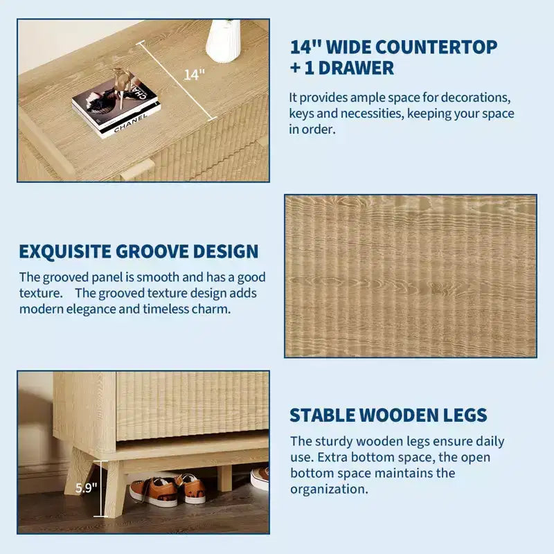 Modern Fluted Shoe Cabinet for Entryway, 48 Tall Narrow Wooden Shoe Rack Organizer with 2 Flip Drawers & Adjustable Shelves for Apartment Living Roo