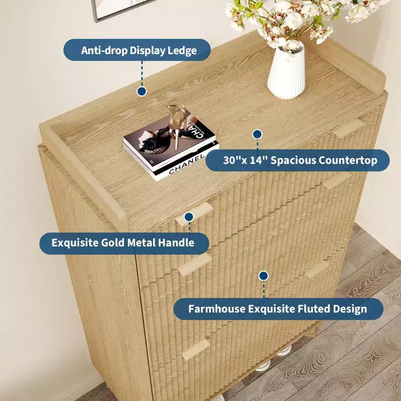 Modern Fluted Shoe Cabinet for Entryway, 48 Tall Narrow Wooden Shoe Rack Organizer with 2 Flip Drawers & Adjustable Shelves for Apartment Living Roo